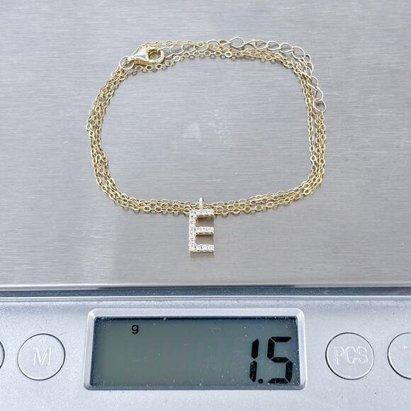 Estate Gold-Tone Sterling Silver 925 Cubic Zirconia E Chain Necklace 16"-18" - Picture 7 of 7